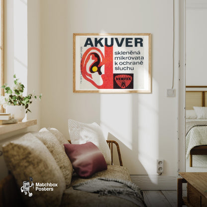 Hearing Protection - vintage matchbox label print - living room mockup