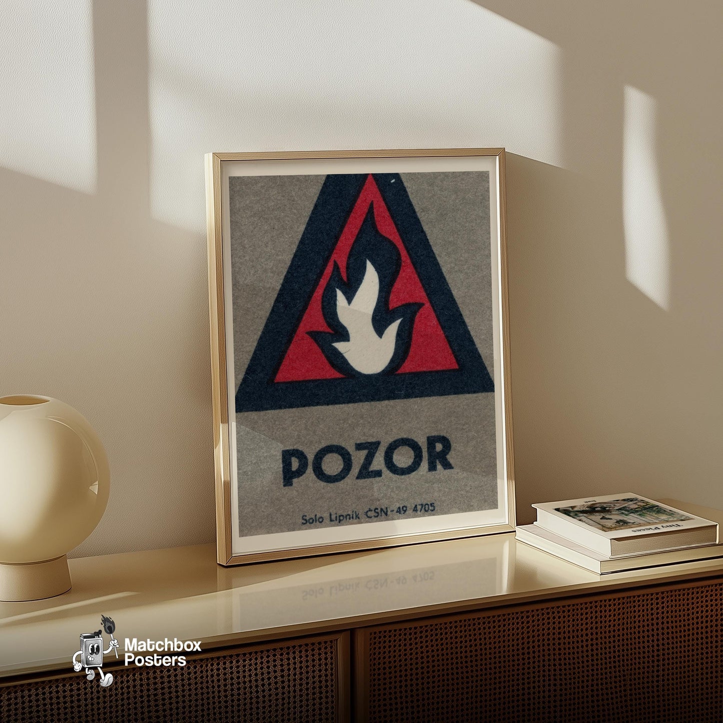 Warning Symbol - vintage matchbox label print - size comparison