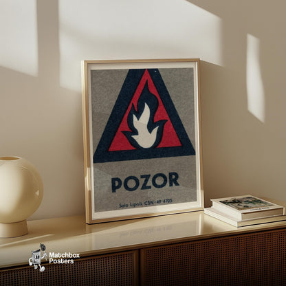 Warning Symbol - vintage matchbox label print - size comparison