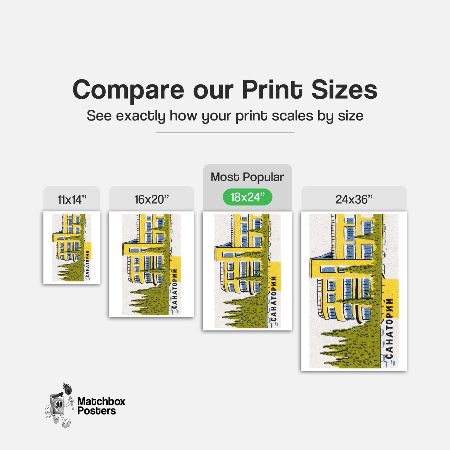 Yellow Building - vintage matchbox label print - gallery wall preview