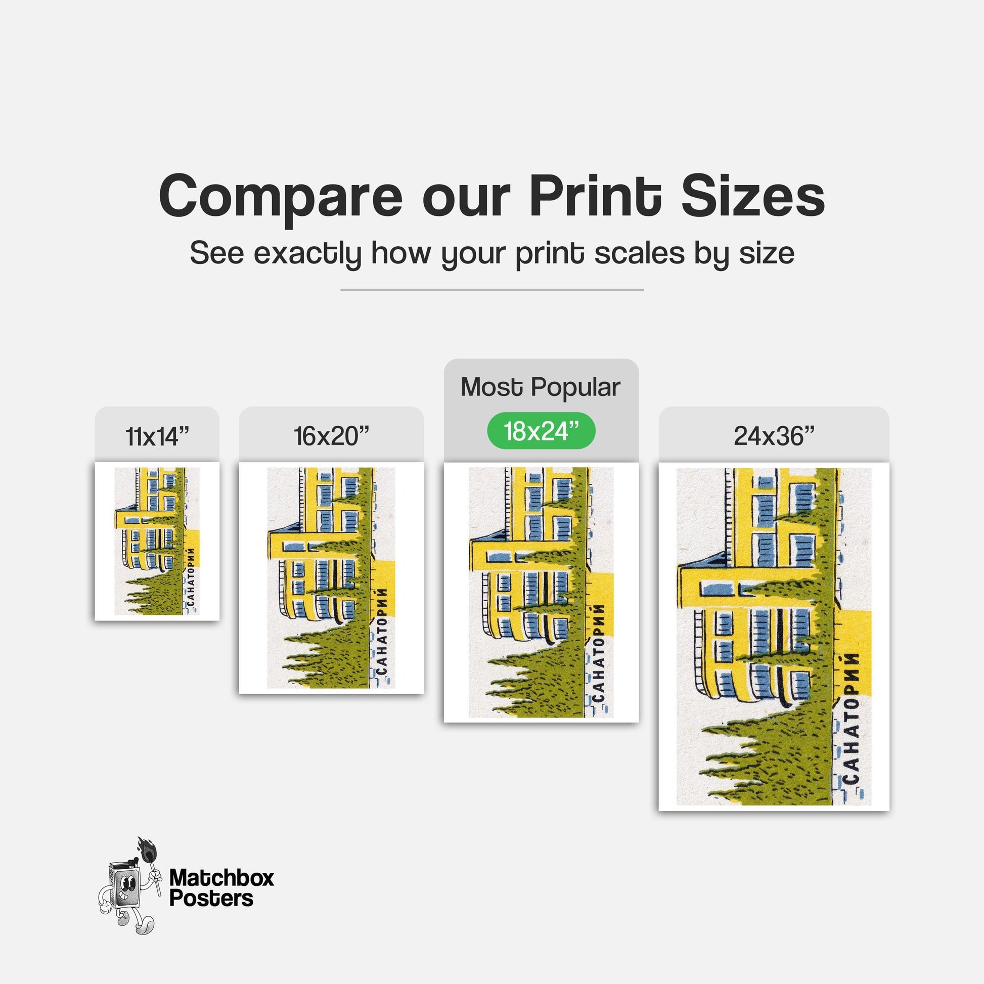 Yellow Building - vintage matchbox label print - gallery wall preview