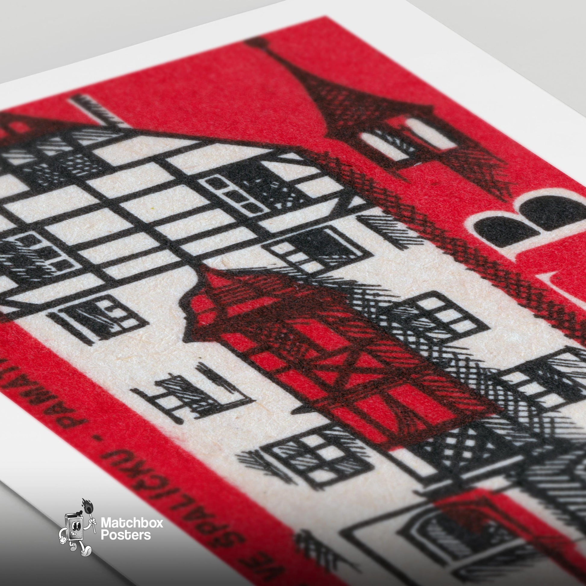 Traditional Romanian House - vintage matchbox label print - close-up detail