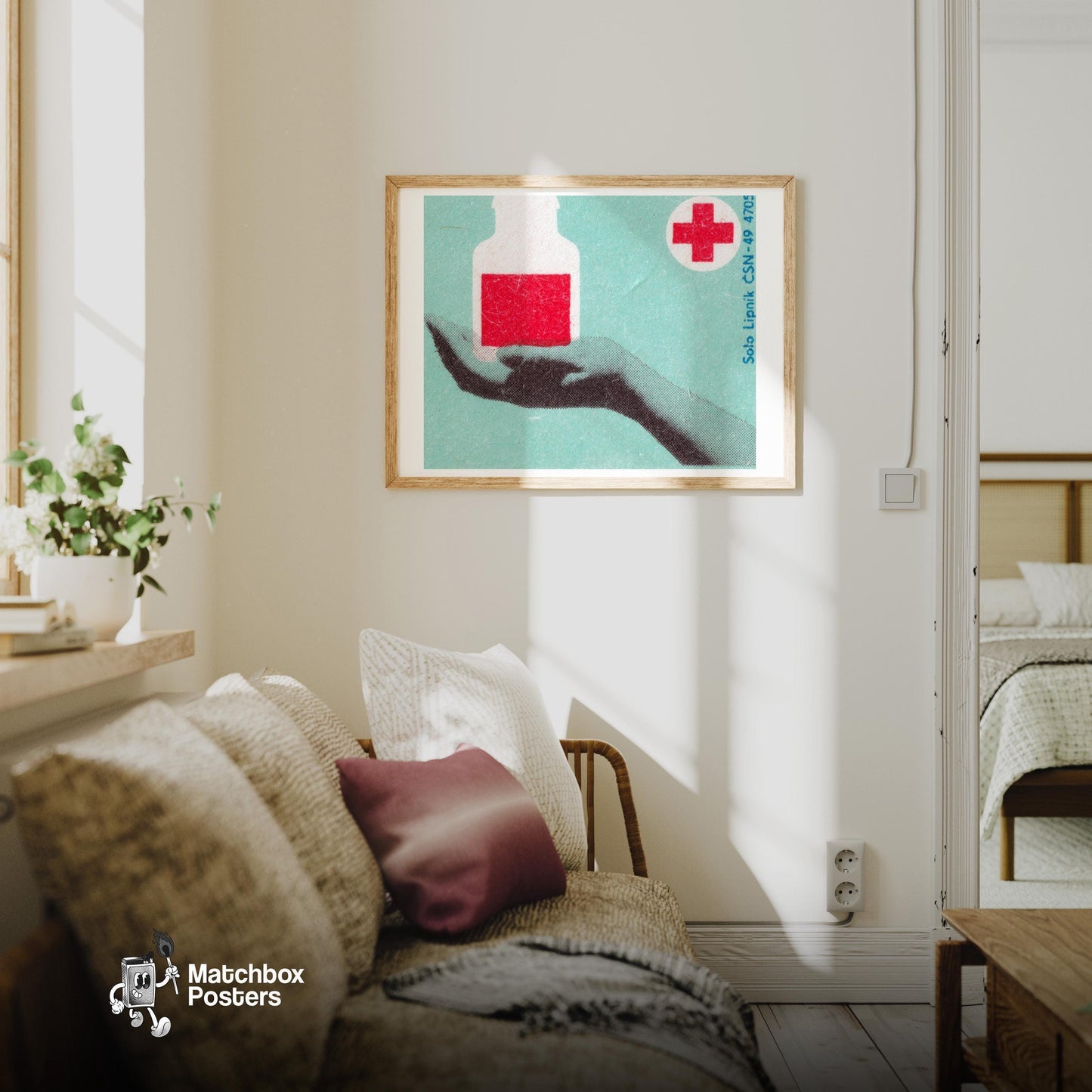 Vial of Blood - vintage matchbox label print - living room mockup