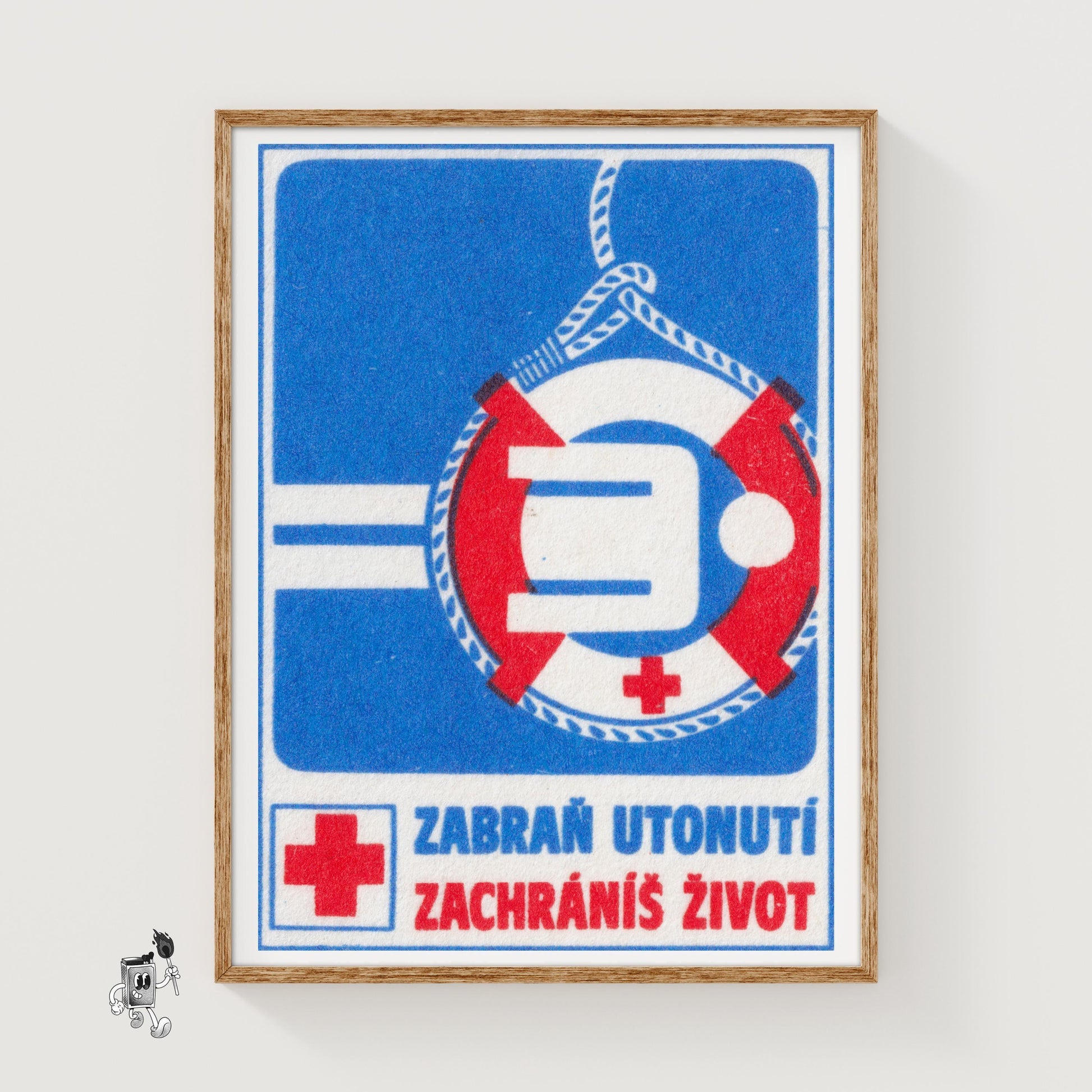 Drowning Person Rescue - vintage matchbox label print