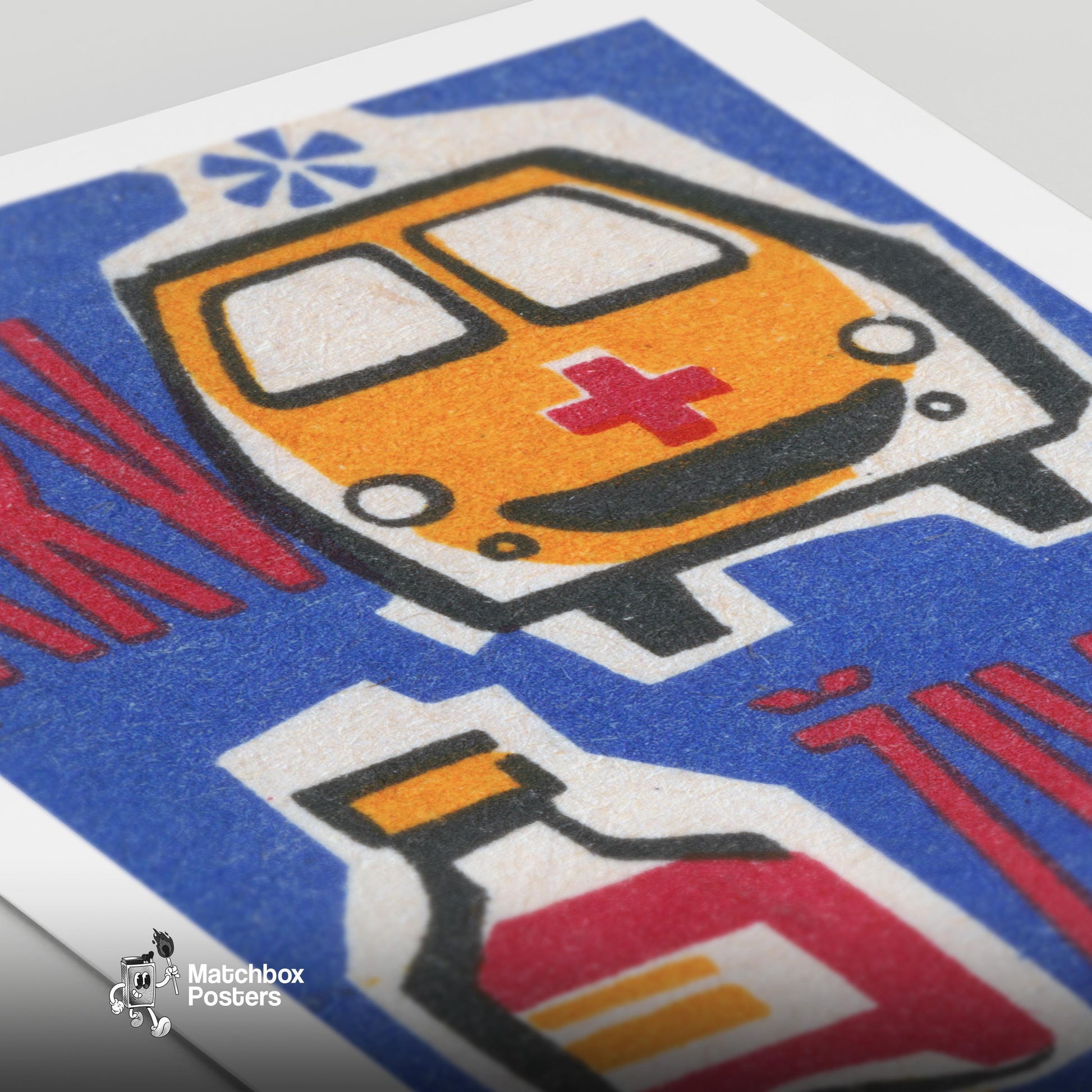 Ambulance - vintage matchbox label print - close-up detail
