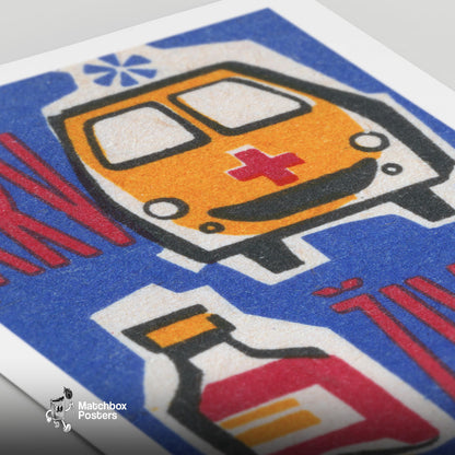 Ambulance - vintage matchbox label print - close-up detail