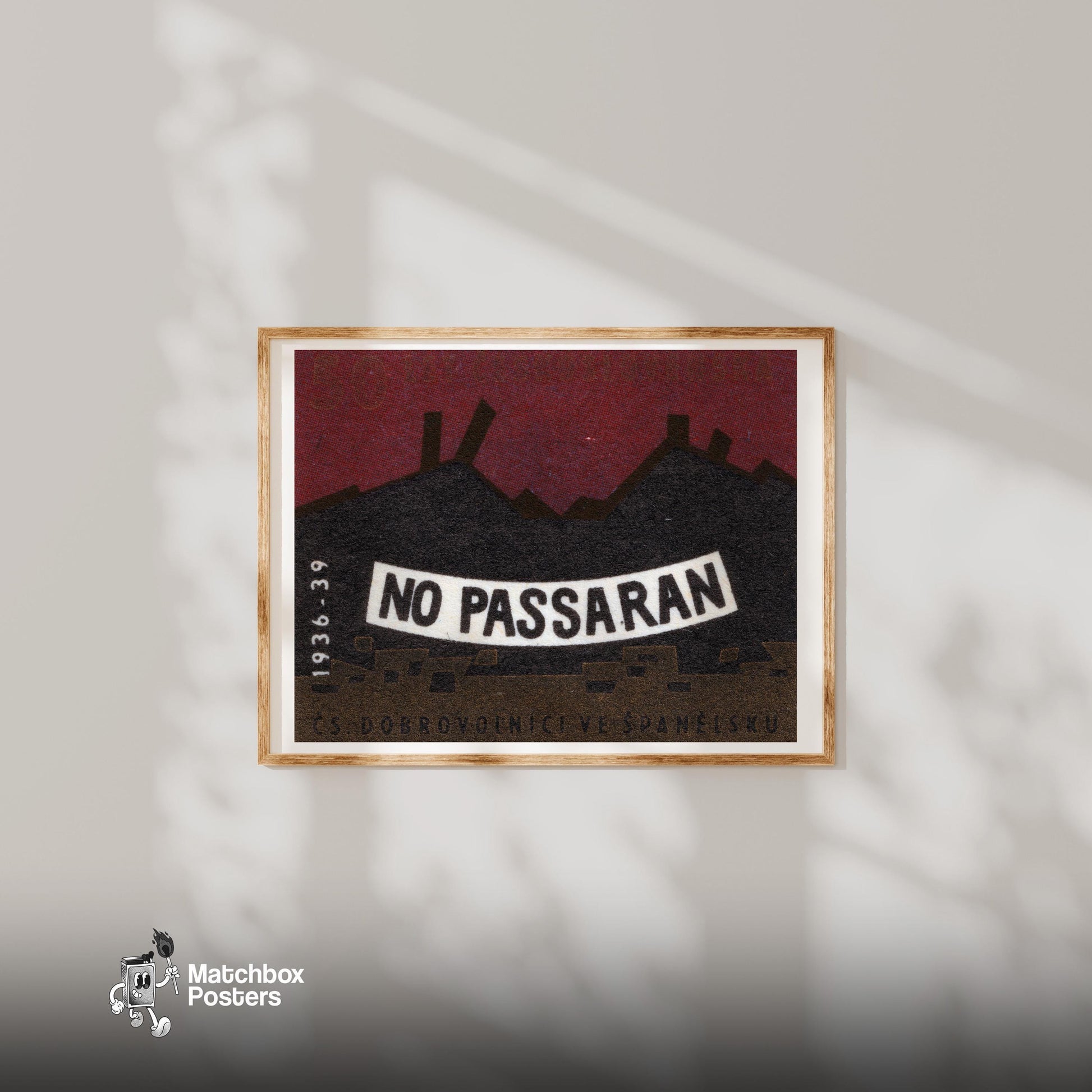 They Will Not Pass - vintage matchbox label print - bedroom mockup
