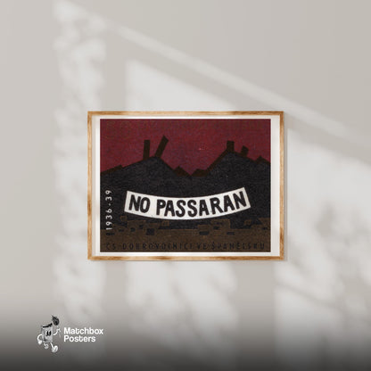 They Will Not Pass - vintage matchbox label print - bedroom mockup