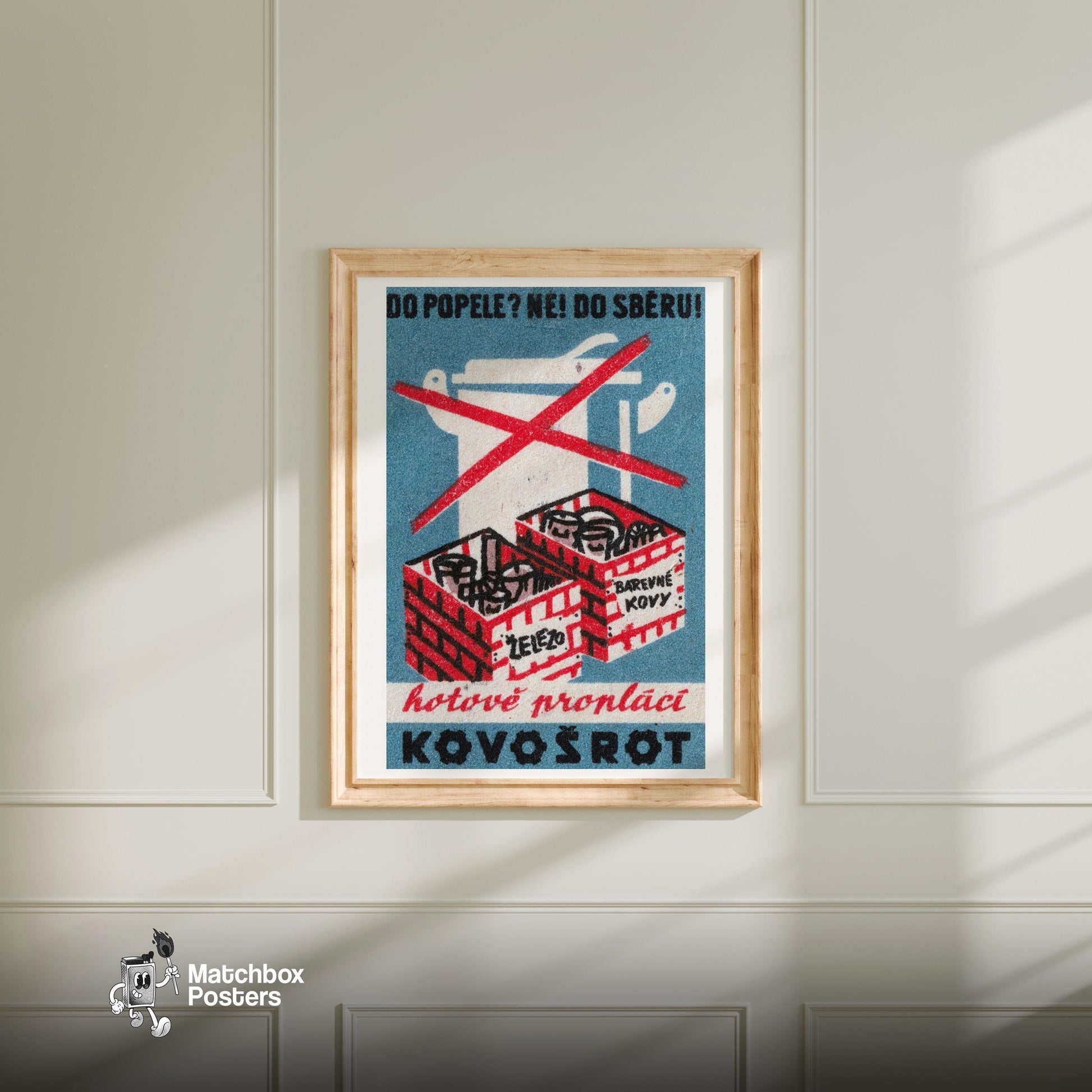 No Metal in Trash - vintage matchbox label print - bedroom mockup