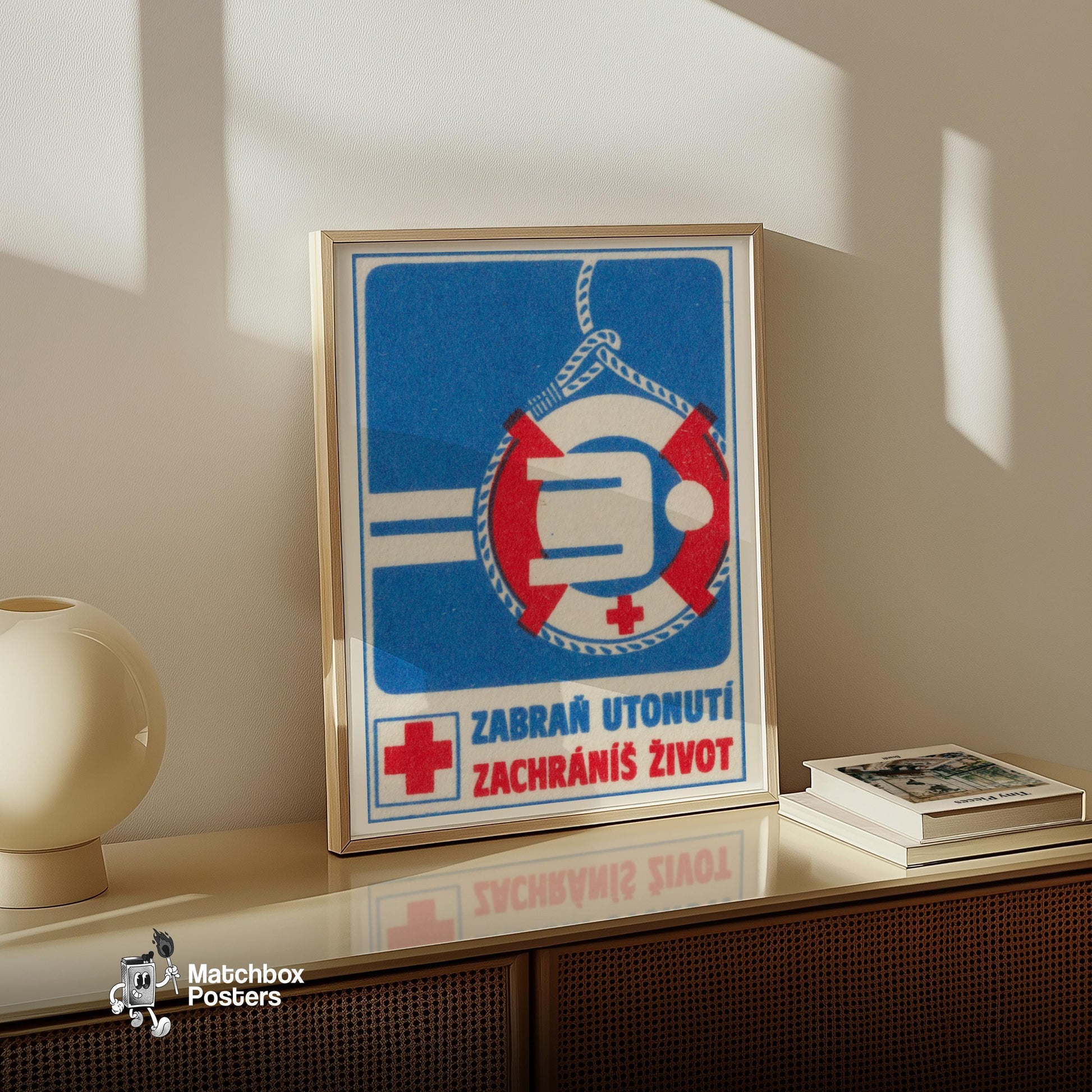Drowning Person Rescue - vintage matchbox label print - size comparison