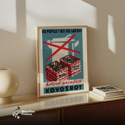 No Metal in Trash - vintage matchbox label print - size comparison