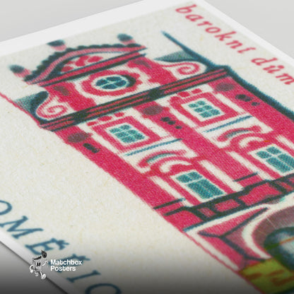 Tall Red House - vintage matchbox label print - close-up detail