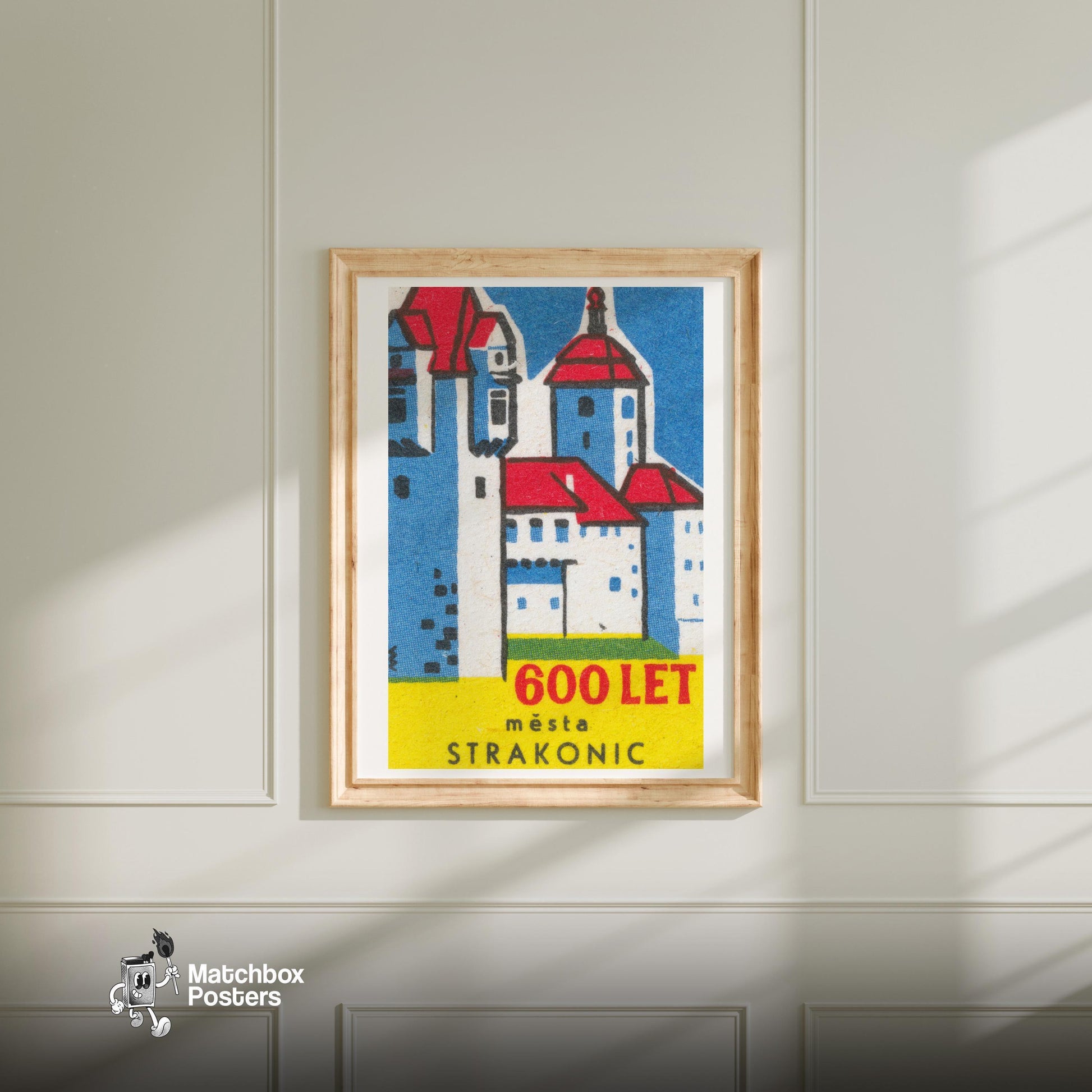 Red Roof Castle - vintage matchbox label print - bedroom mockup