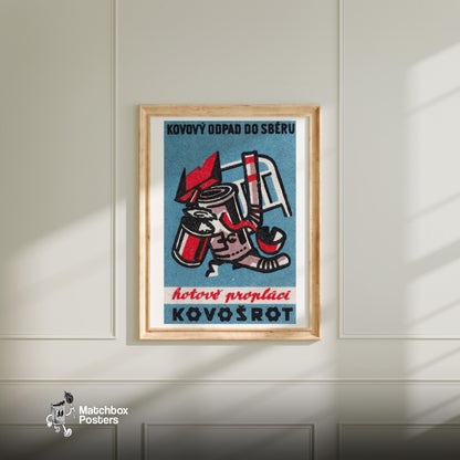 Recycle Your Metal - vintage matchbox label print - bedroom mockup