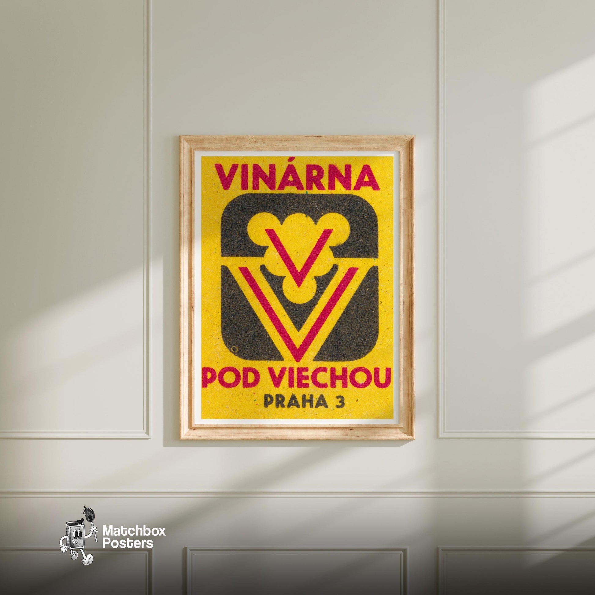 Wine Cellar - vintage matchbox label print - bedroom mockup