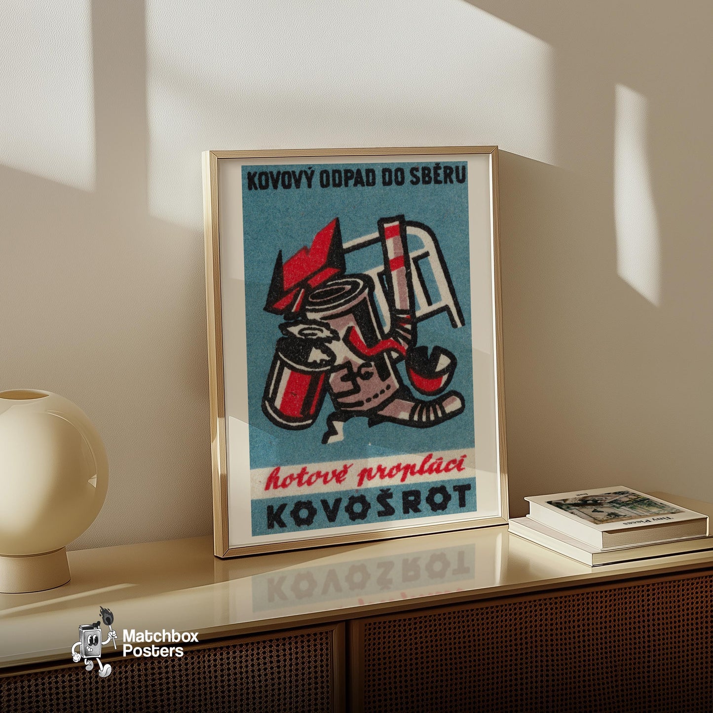 Recycle Your Metal - vintage matchbox label print - size comparison
