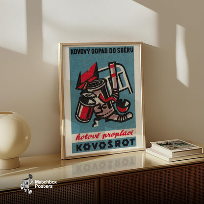 Recycle Your Metal - vintage matchbox label print - size comparison