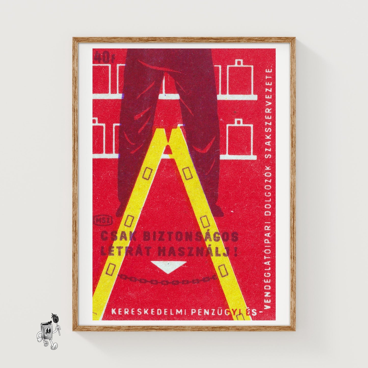 Ladder Safety - vintage matchbox label print
