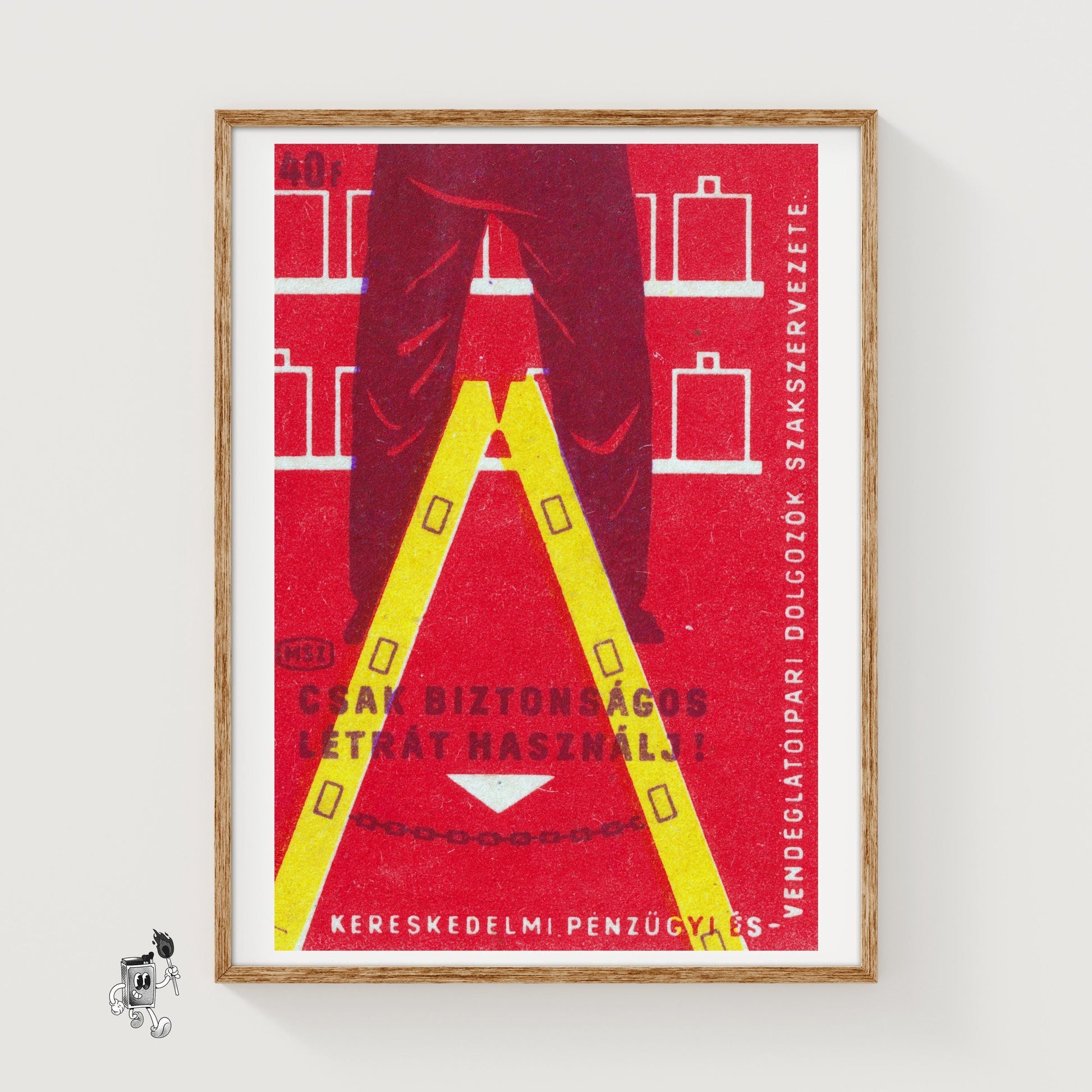 Ladder Safety - vintage matchbox label print