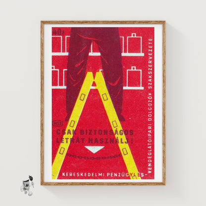 Ladder Safety - vintage matchbox label print