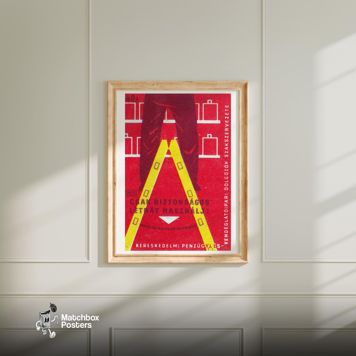 Ladder Safety - vintage matchbox label print - bedroom mockup