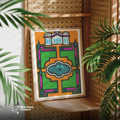 Stylized Building - vintage matchbox label print - office wall