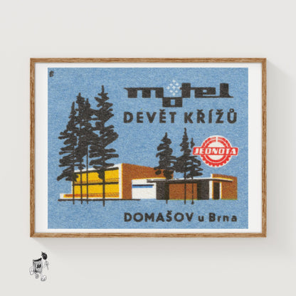 Modern Forest Motel - vintage matchbox label print