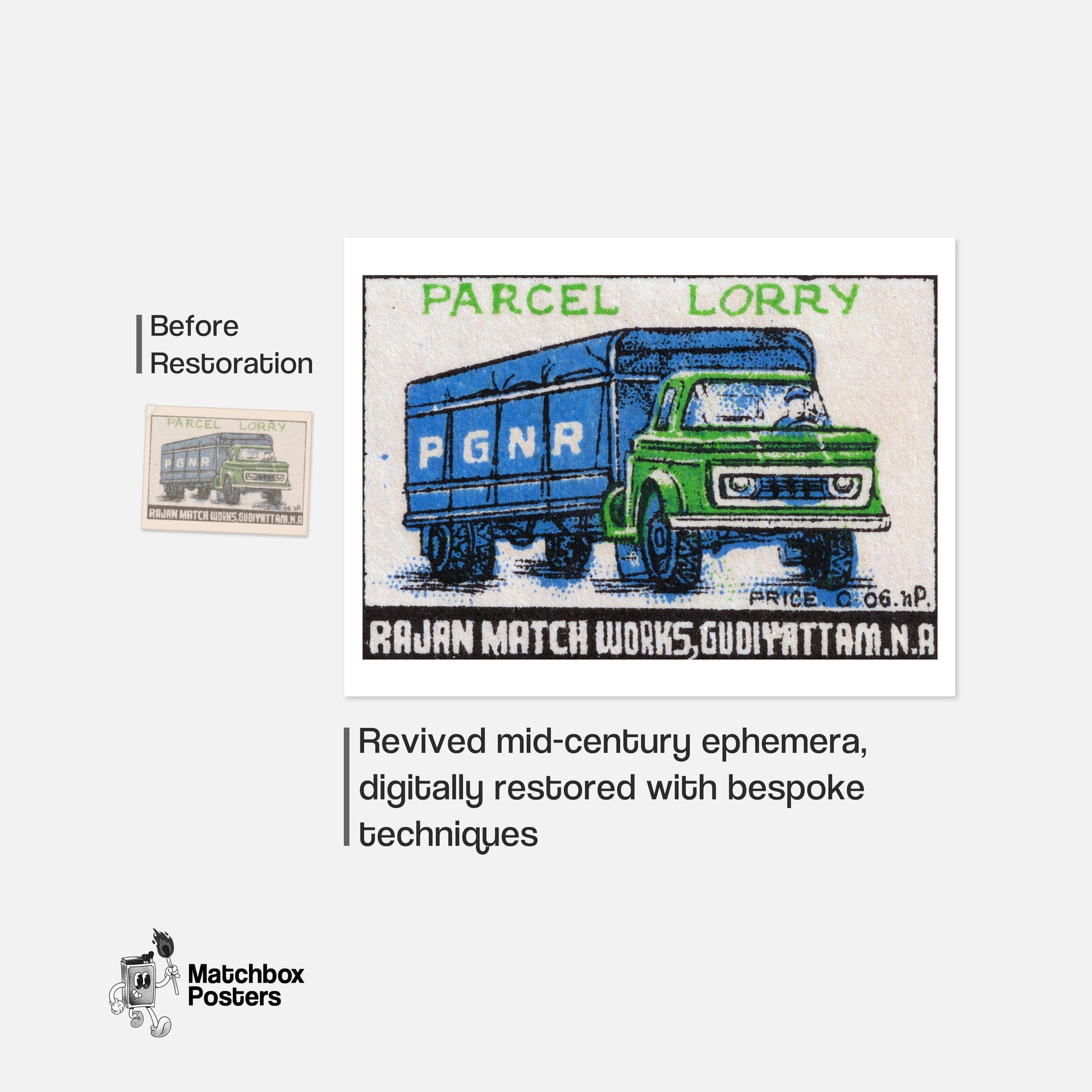 Parcel Lorry - vintage matchbox label print - framed wall art preview
