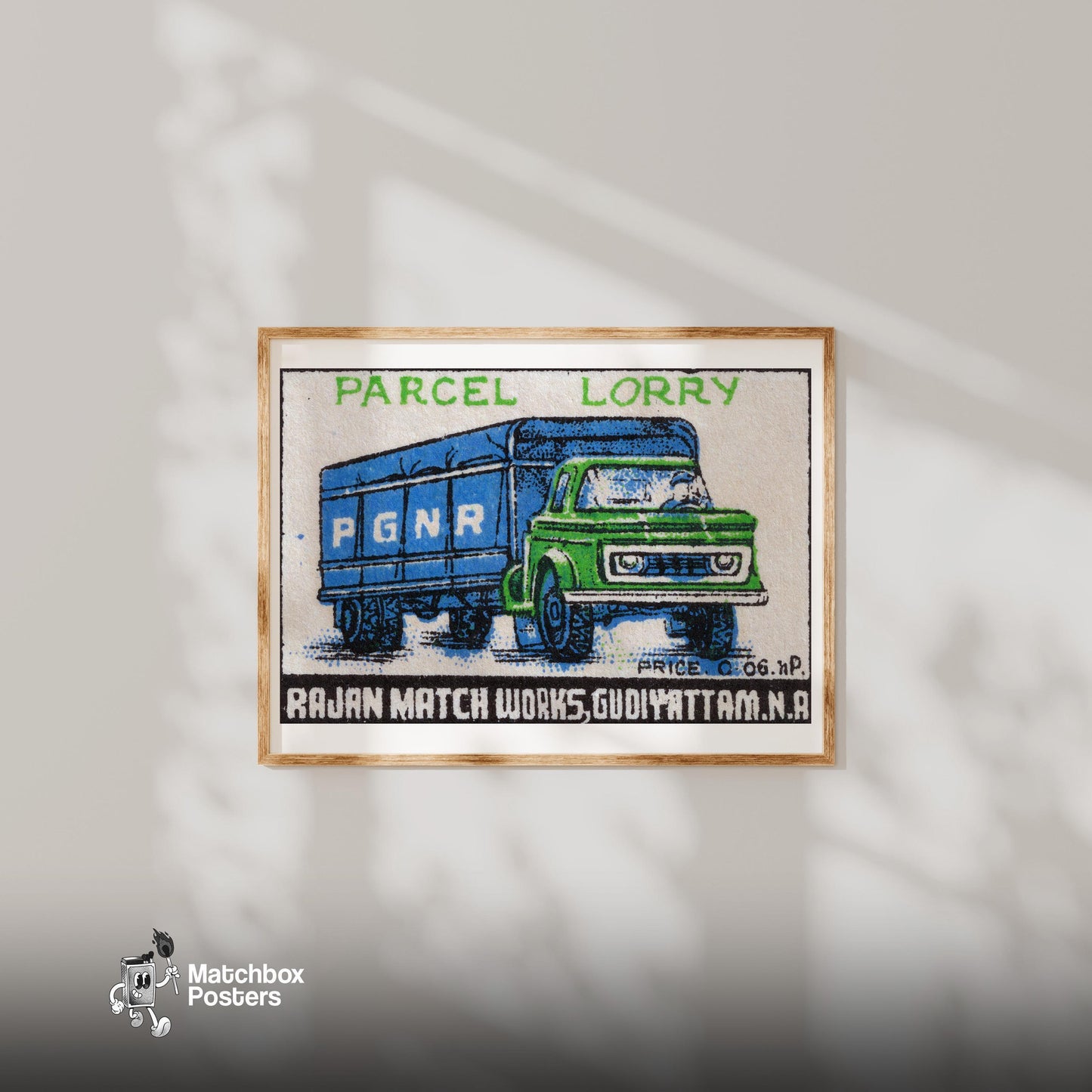Parcel Lorry - vintage matchbox label print - bedroom mockup