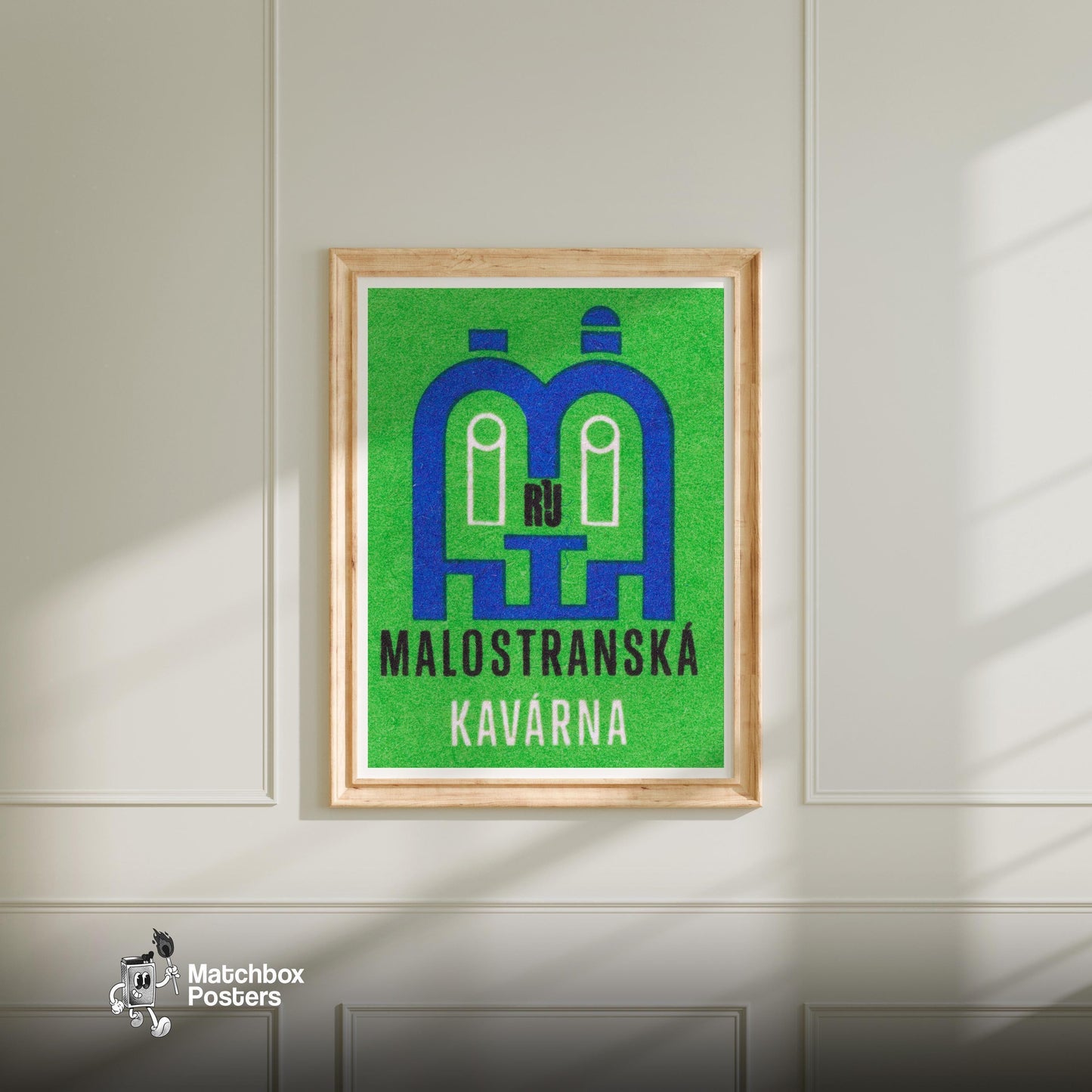 Small Street Cafe - vintage matchbox label print - bedroom mockup