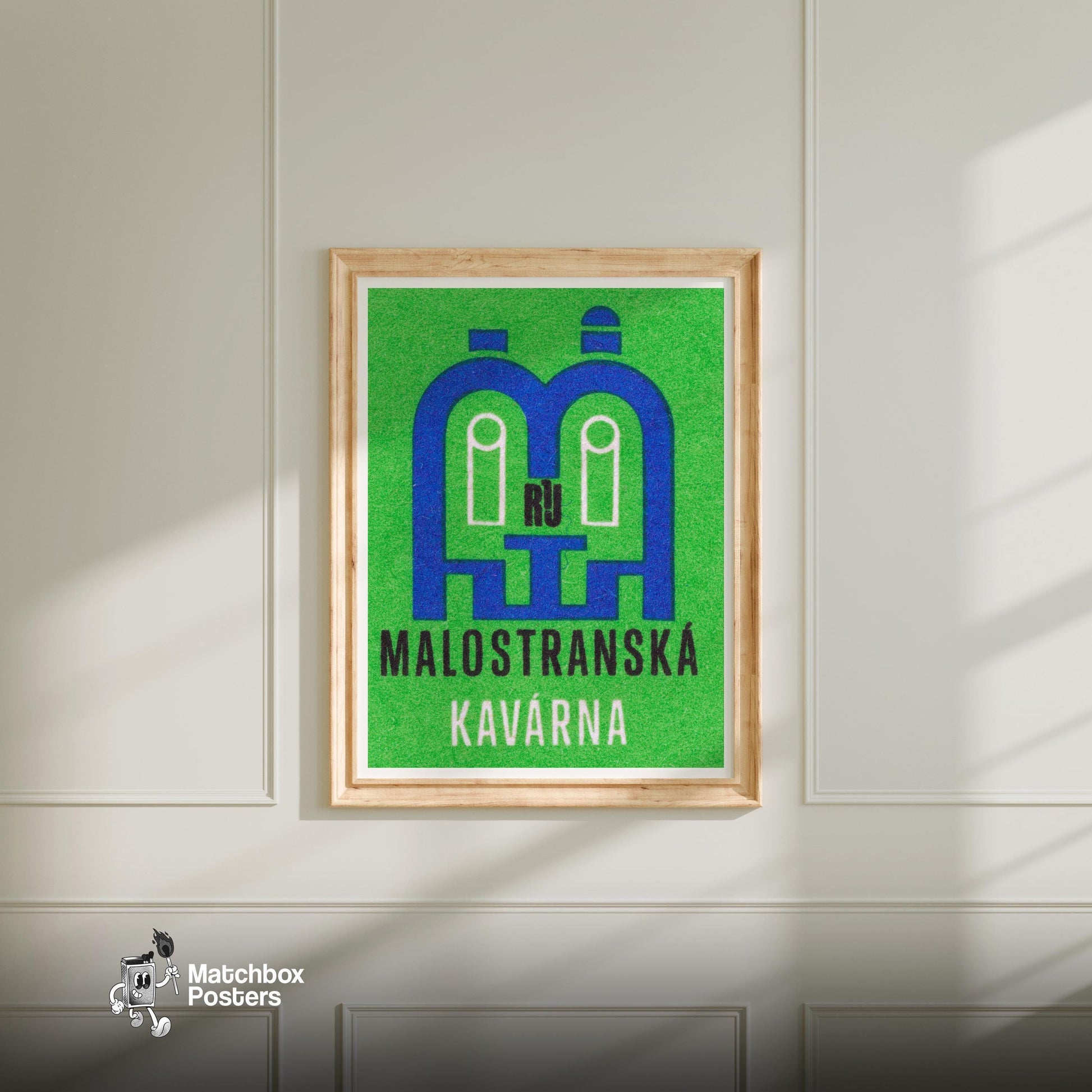 Small Street Cafe - vintage matchbox label print - bedroom mockup