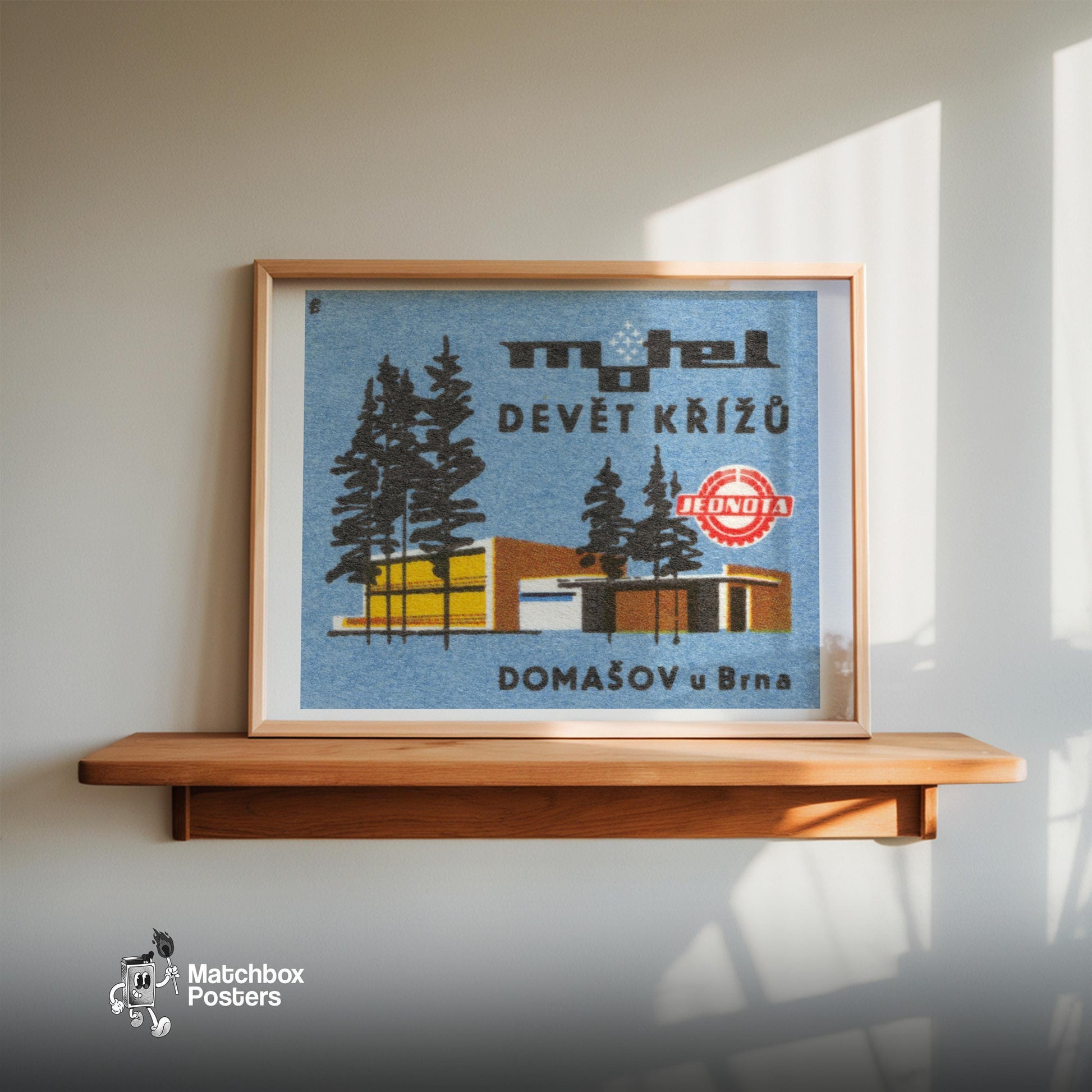 Modern Forest Motel - vintage matchbox label print - size comparison