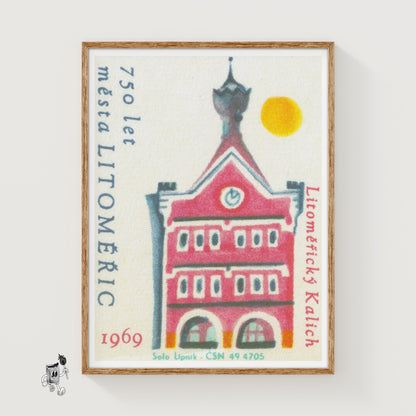 Red Building - vintage matchbox label print