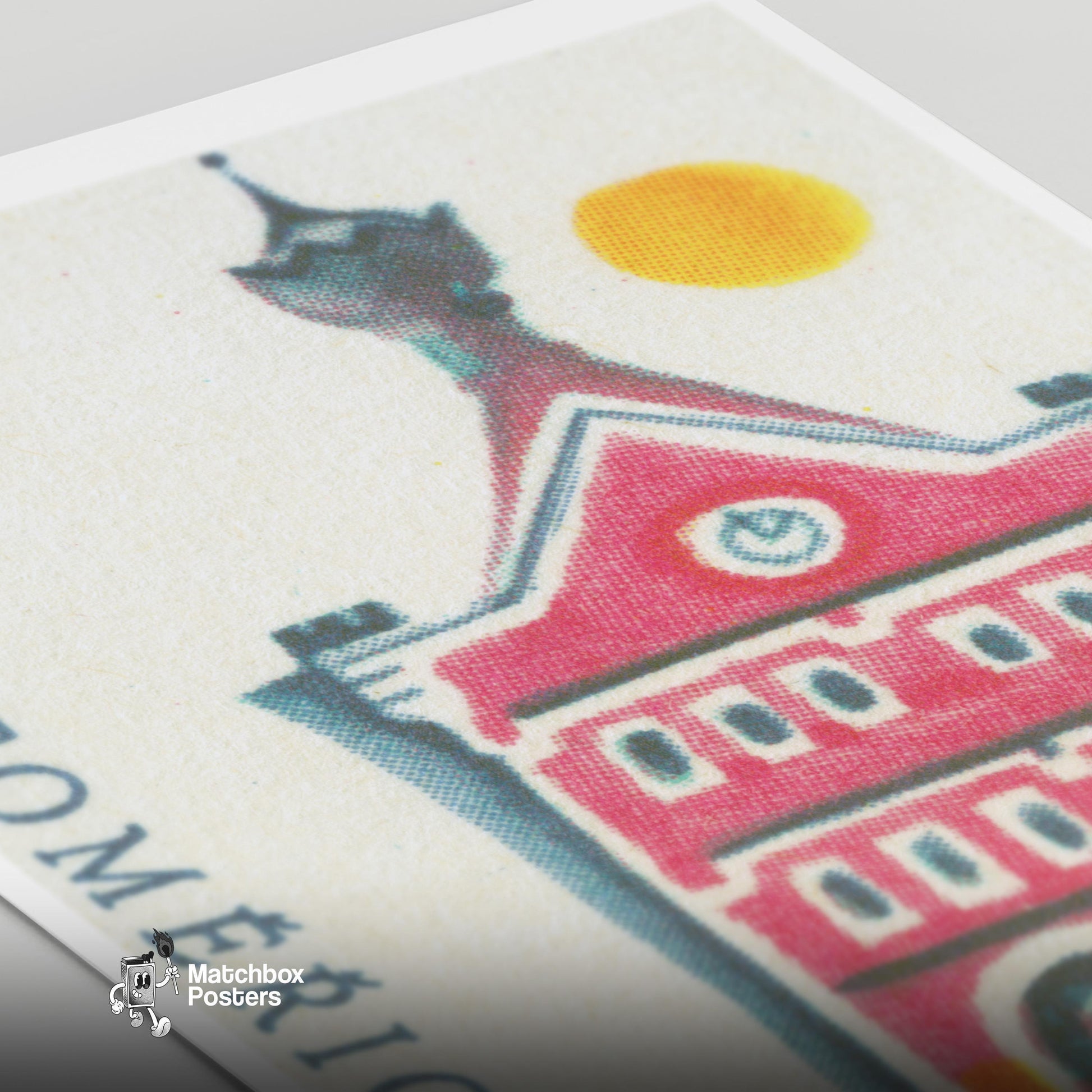 Red Building - vintage matchbox label print - close-up detail