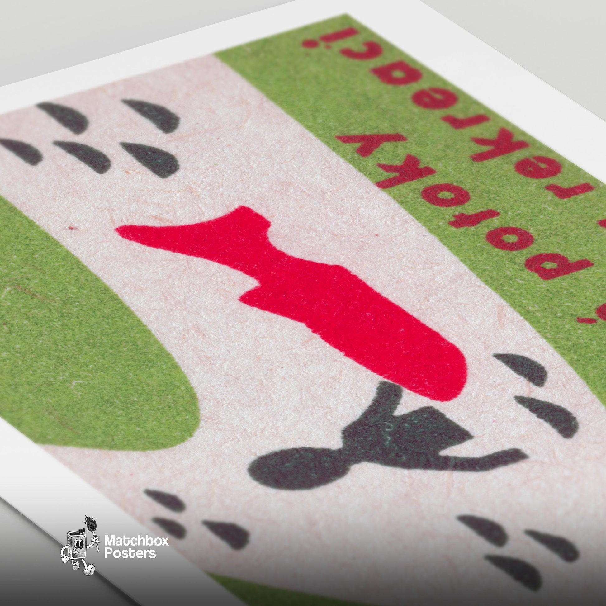 Silhouette with Red Fish - vintage matchbox label print - close-up detail