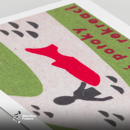 Silhouette with Red Fish - vintage matchbox label print - close-up detail