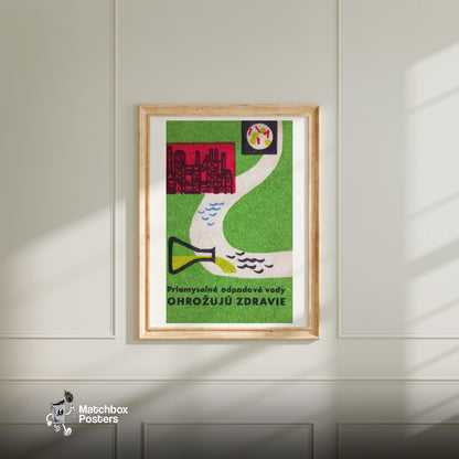 Industrial Waste is a Health Danger - vintage matchbox label print - bedroom mockup