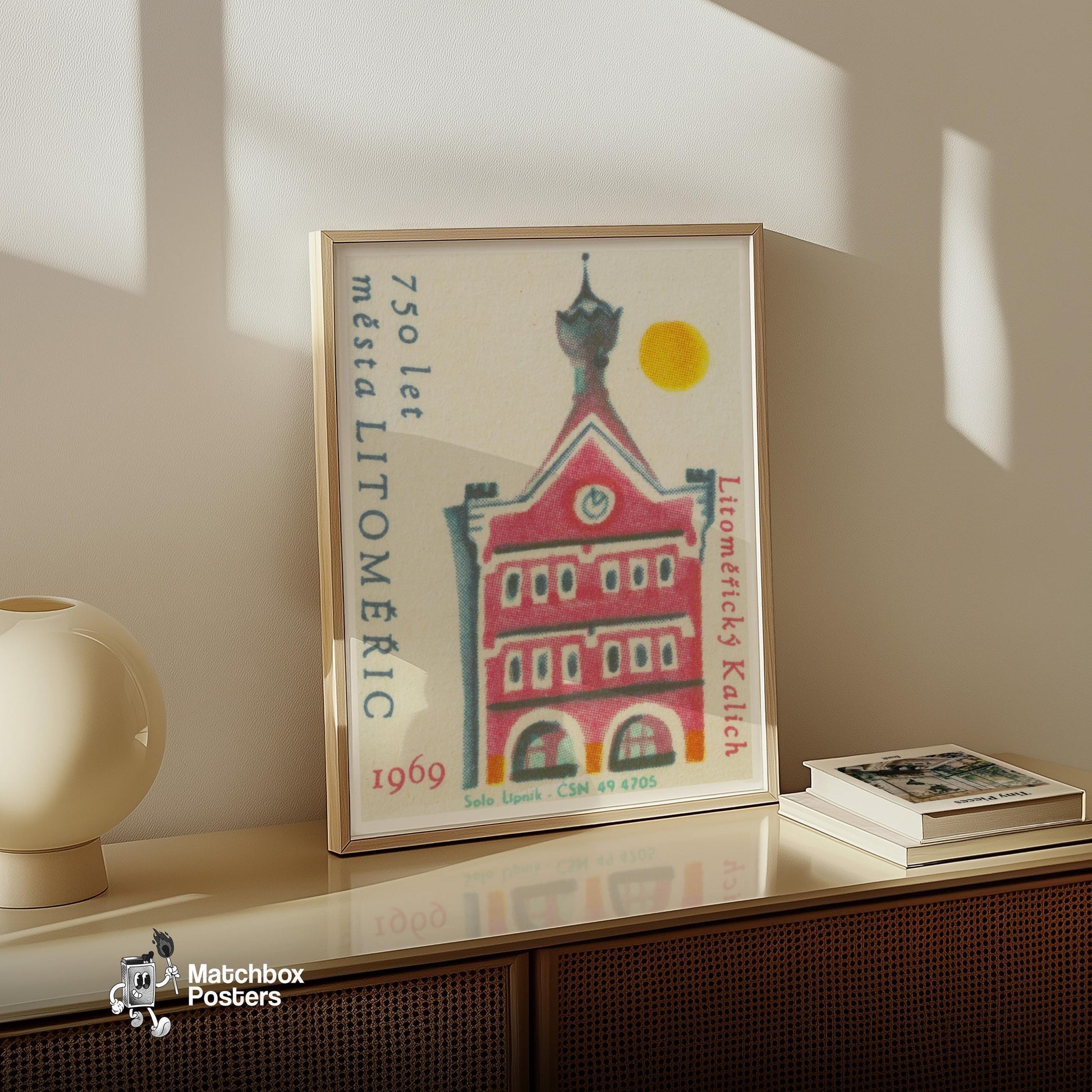 Red Building - vintage matchbox label print - size comparison