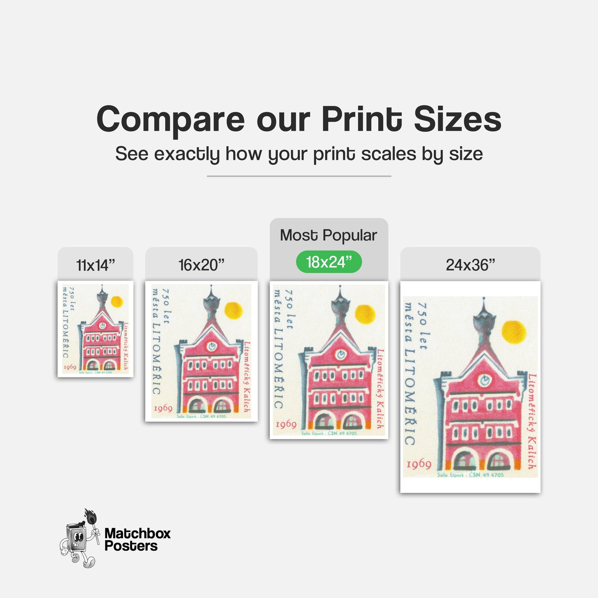 Red Building - vintage matchbox label print - gallery wall preview