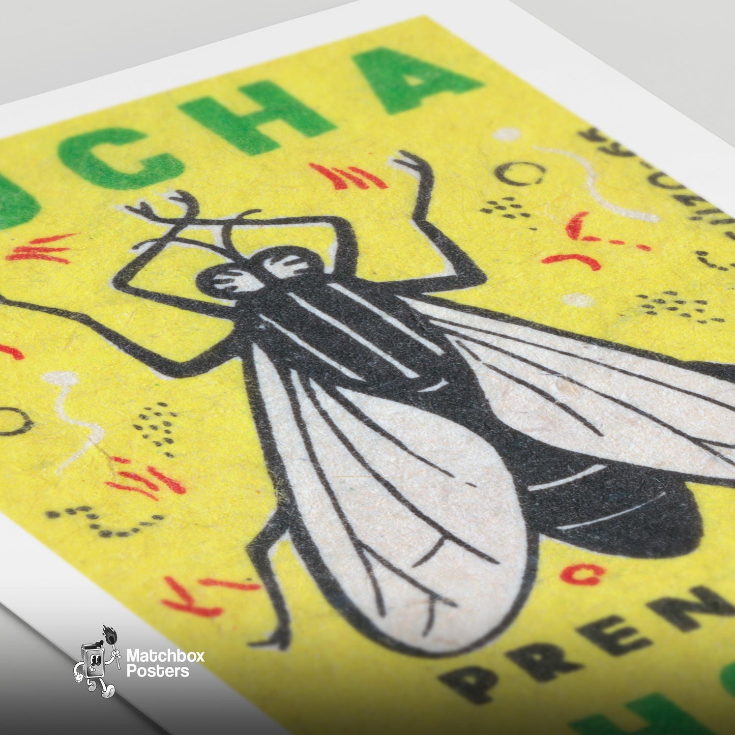 Fly - vintage matchbox label print - close-up detail
