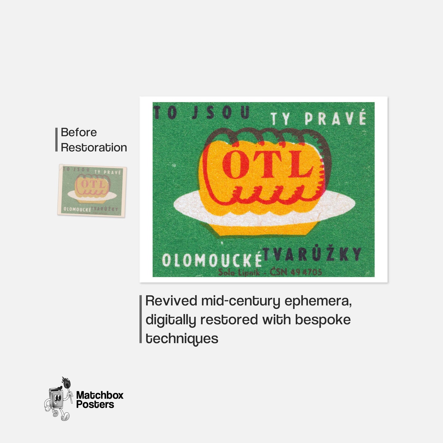 Yellow Cheese - vintage matchbox label print - framed wall art preview