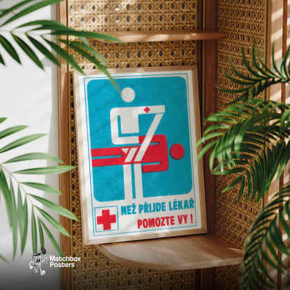 First Aid - vintage matchbox label print - office wall