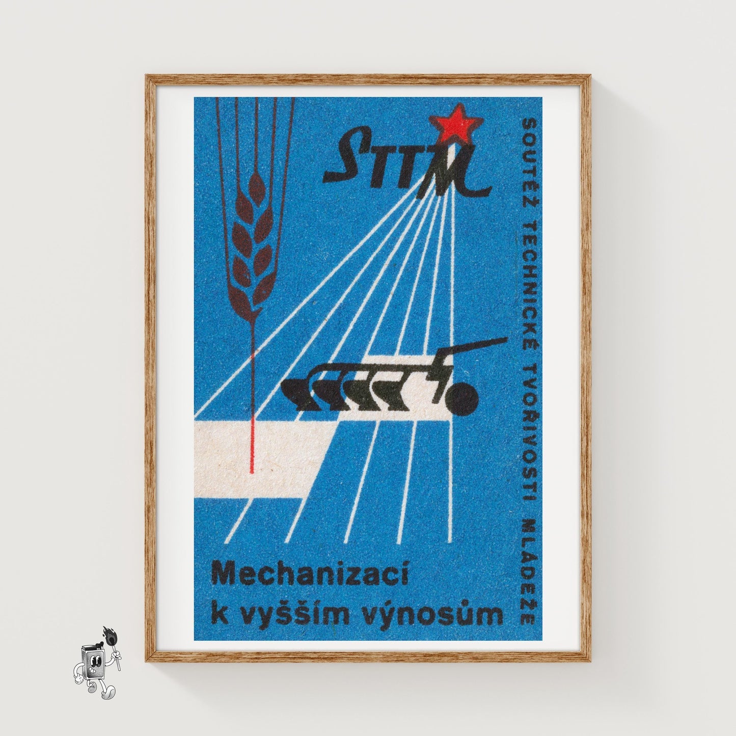 Mechanized Harvesting - vintage matchbox label print