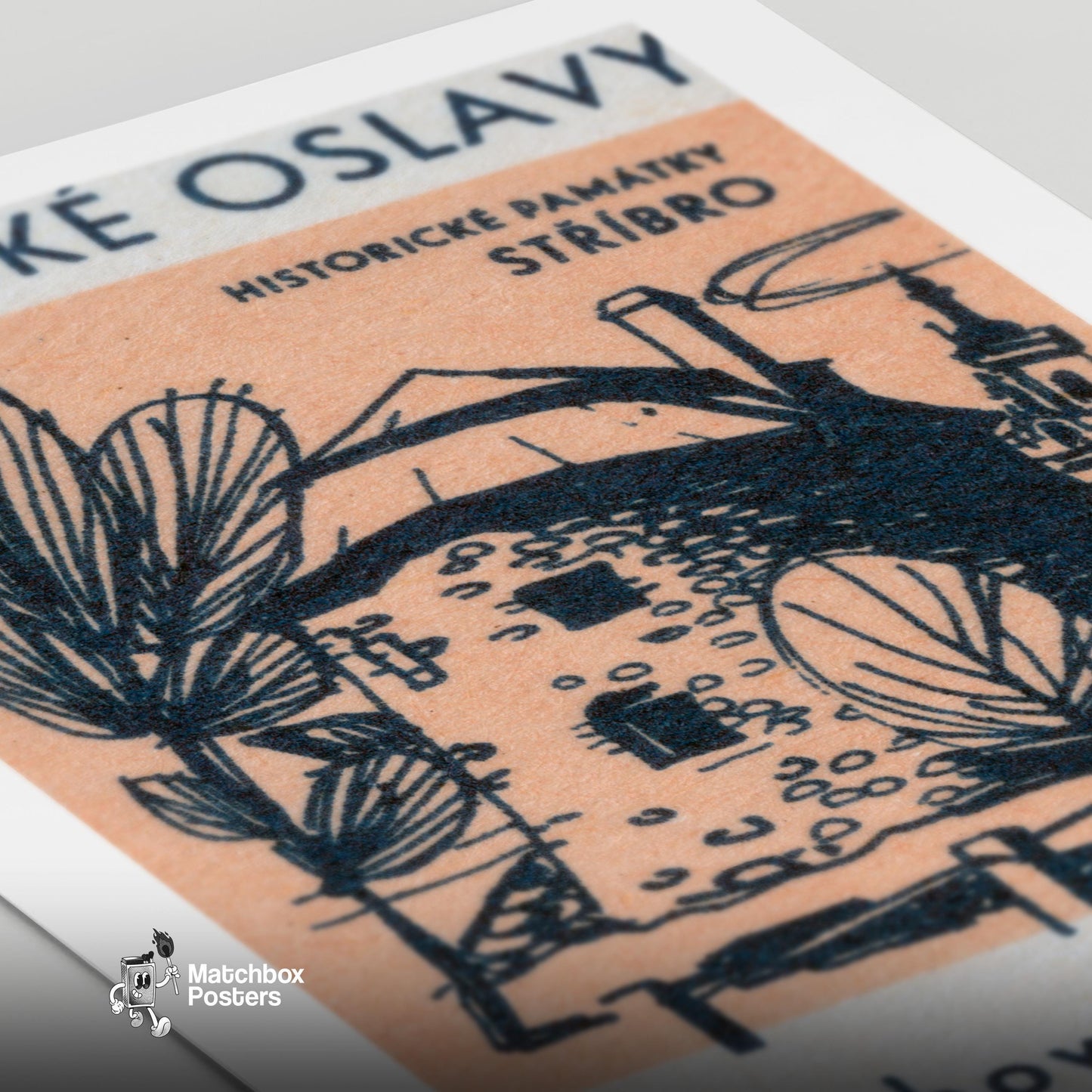 Historical Building - vintage matchbox label print - close-up detail