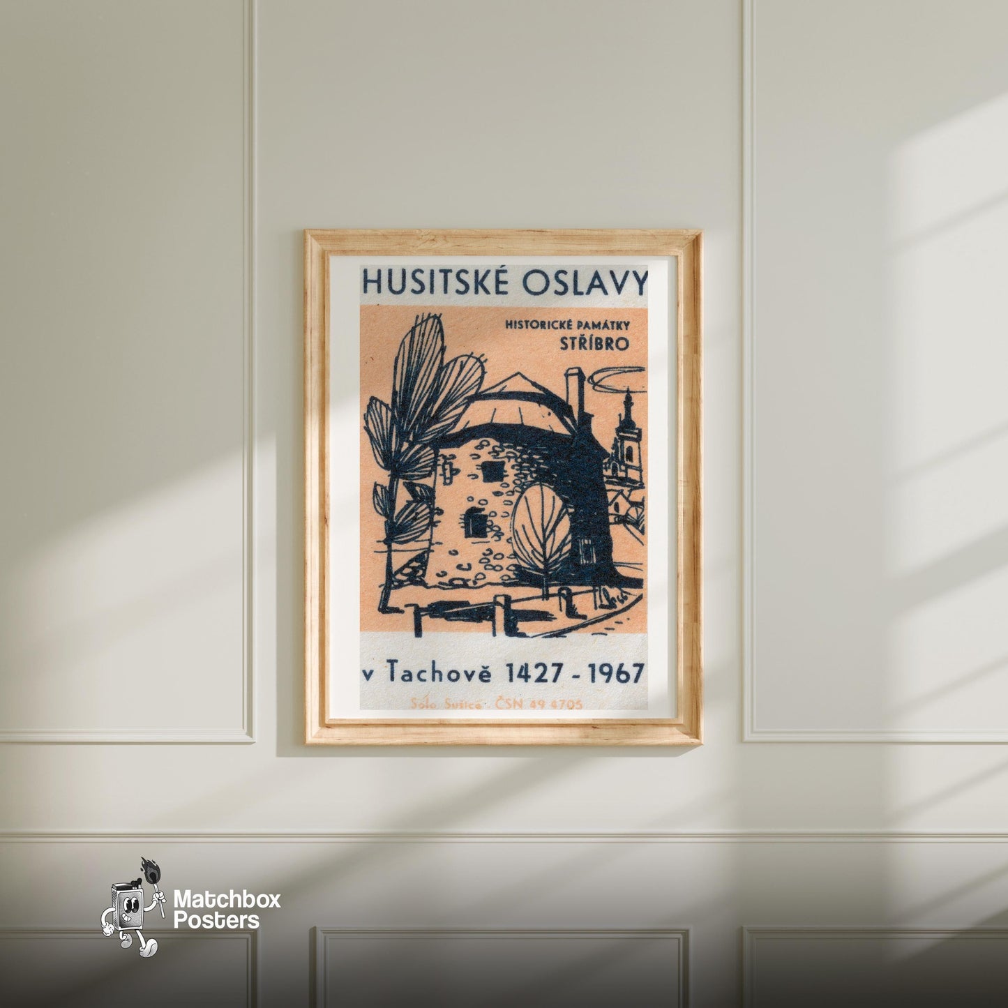 Historical Building - vintage matchbox label print - bedroom mockup