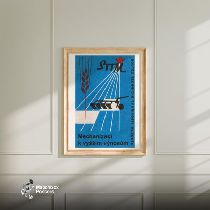 Mechanized Harvesting - vintage matchbox label print - bedroom mockup