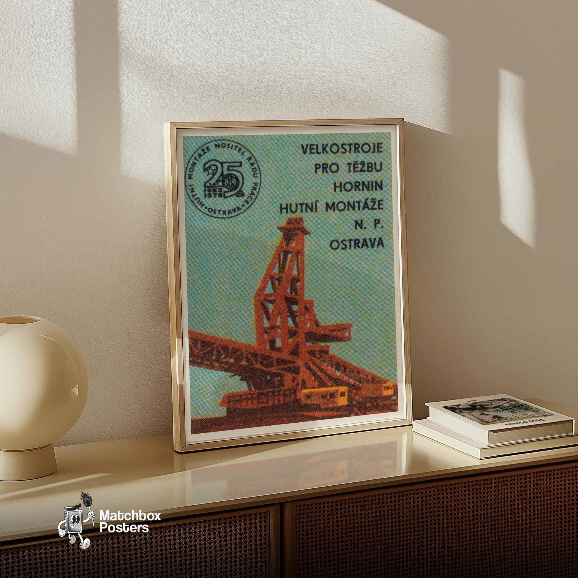 Giant Excavator - vintage matchbox label print - size comparison