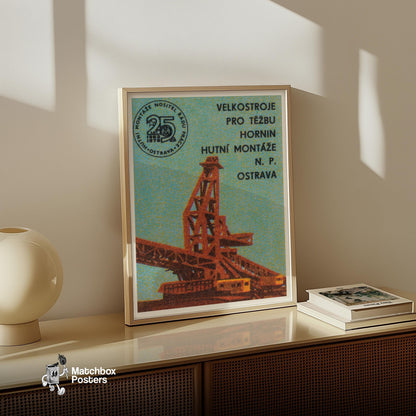 Giant Excavator - vintage matchbox label print - size comparison