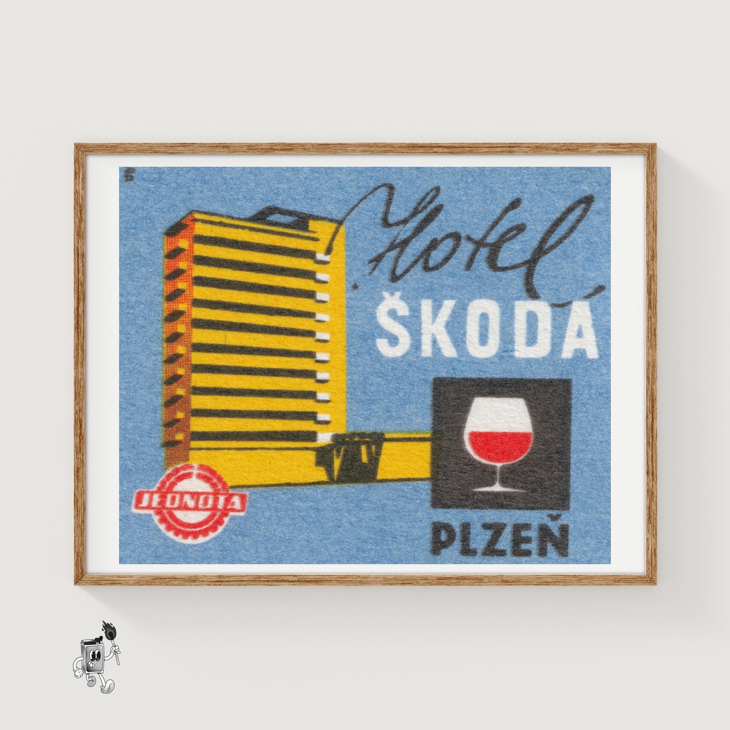 Yellow Hotel Building - vintage matchbox label print