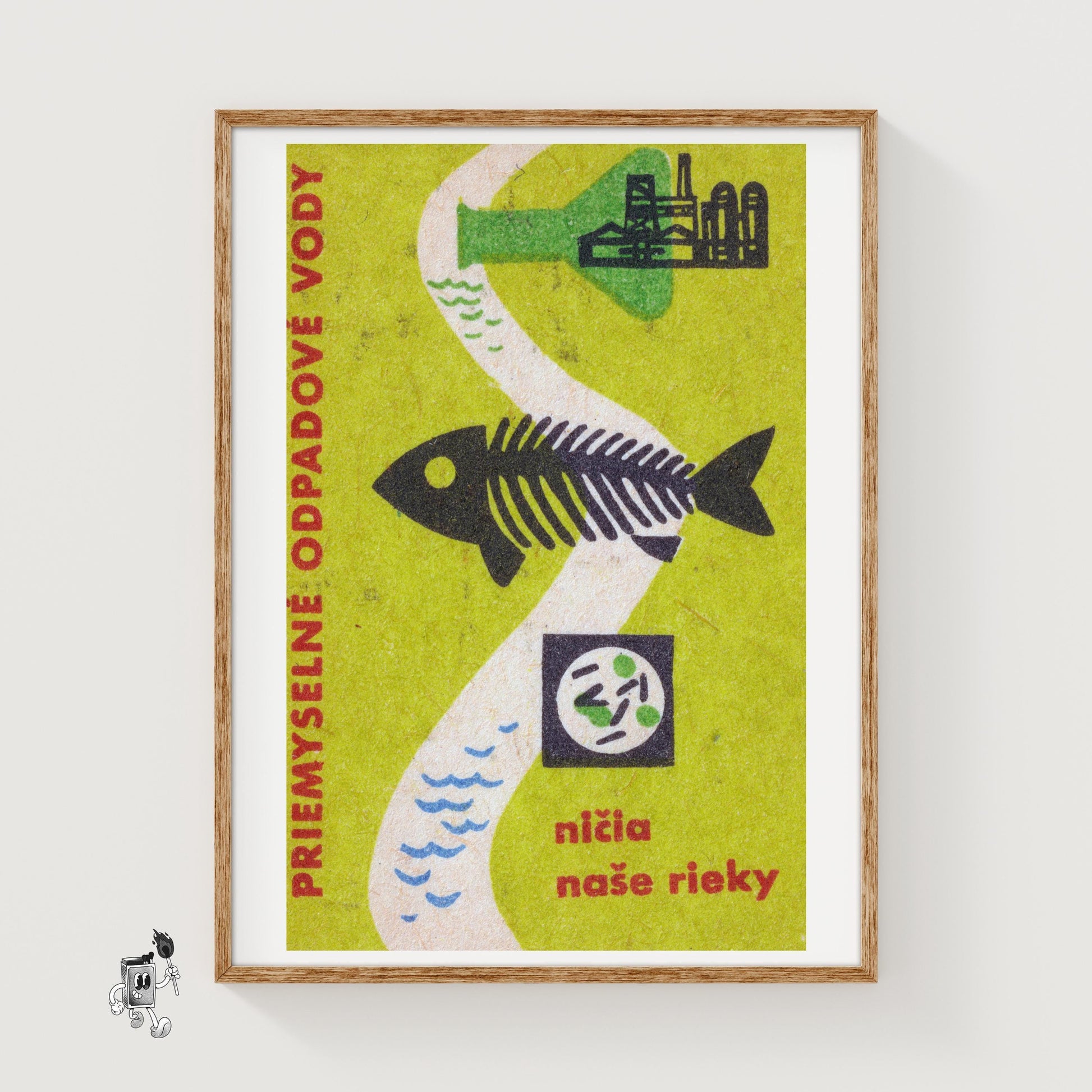 Industrial Waste Destroys Our Rivers - vintage matchbox label print